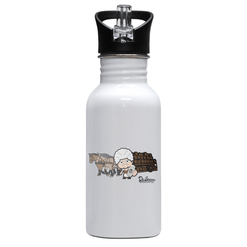 Die Oid Sinzerin Pferdegespann Edelstahl Trinkflasche mit klappbarem Mundstueck 500ml Weiss Rotwand Front