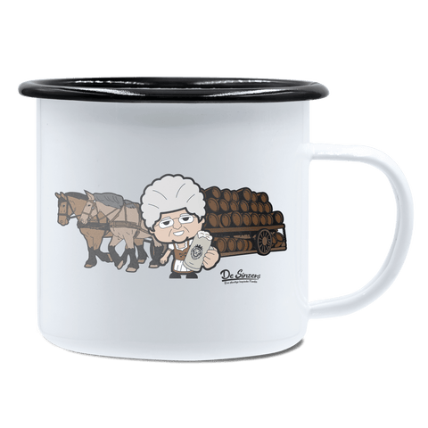 Die Oid Sinzerin Pferdegespann Emaille Tasse 450ml Weiss Schwarz Spitzstein Front