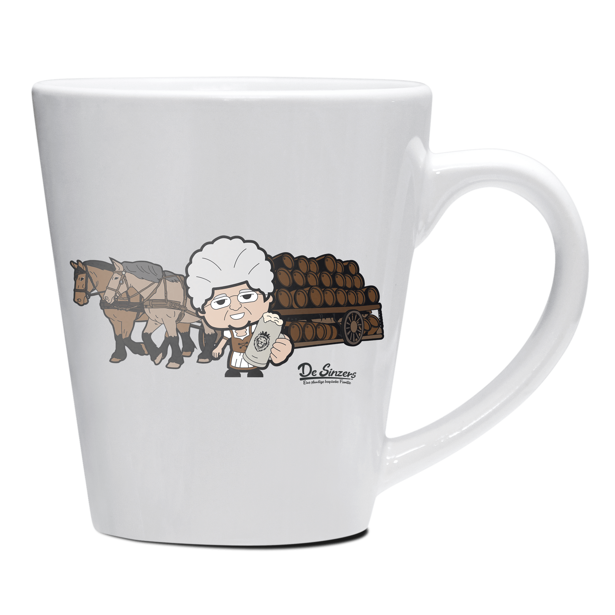 Die Oid Sinzerin Pferdegespann Keramik Kaffeetasse 200ml Weiss Herzogstand Front