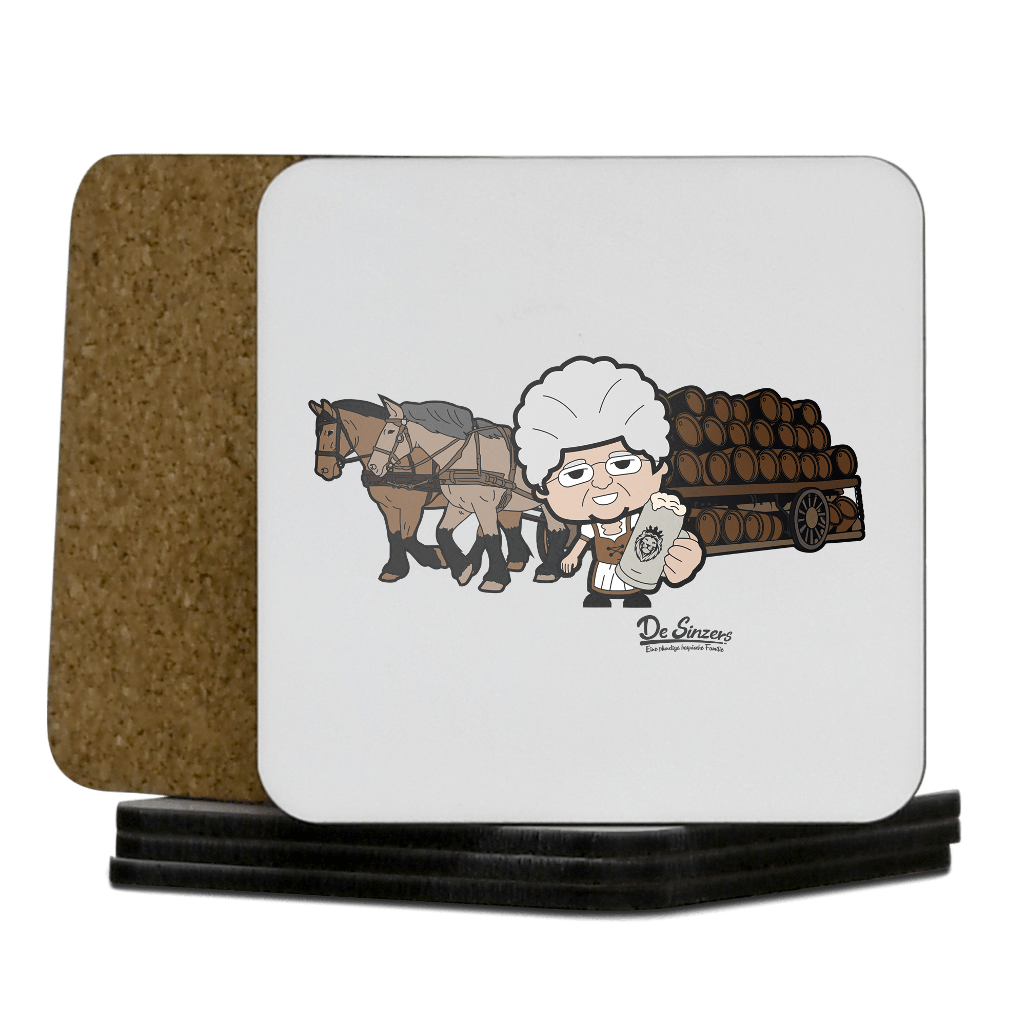 Die Oid Sinzerin Pferdegespann Korkuntersetzer 5er Set 95 x 95 mm Weiss Karkopf Front