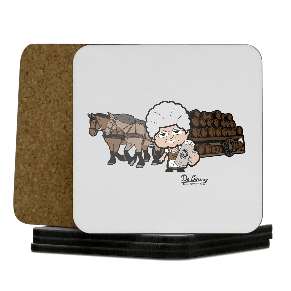 Die Oid Sinzerin Pferdegespann Korkuntersetzer 5er Set 95 x 95 mm Weiss Karkopf Front