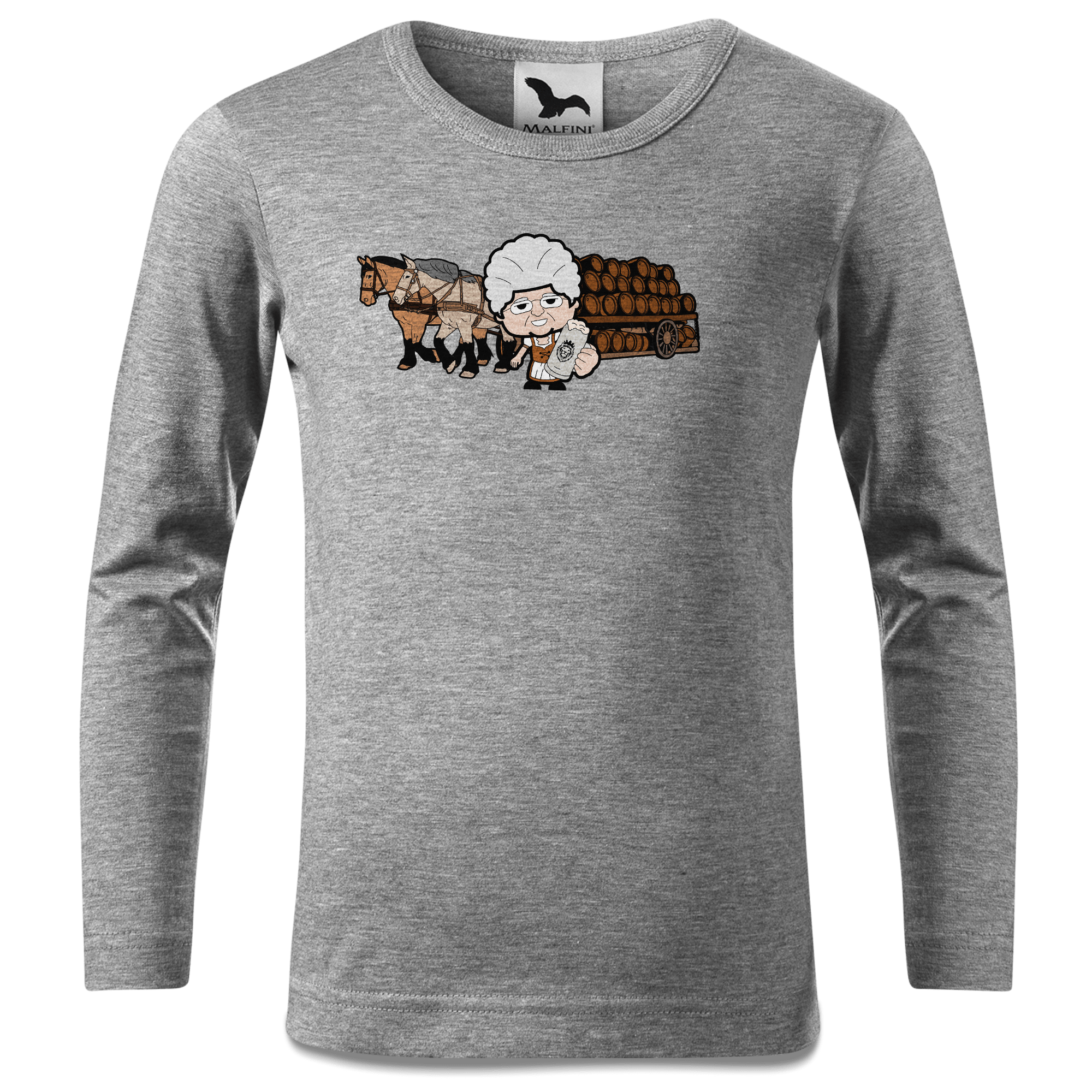 Die Oid Sinzerin Pferdegespann Longsleeve Kinder Grau Meliert Waldering Front