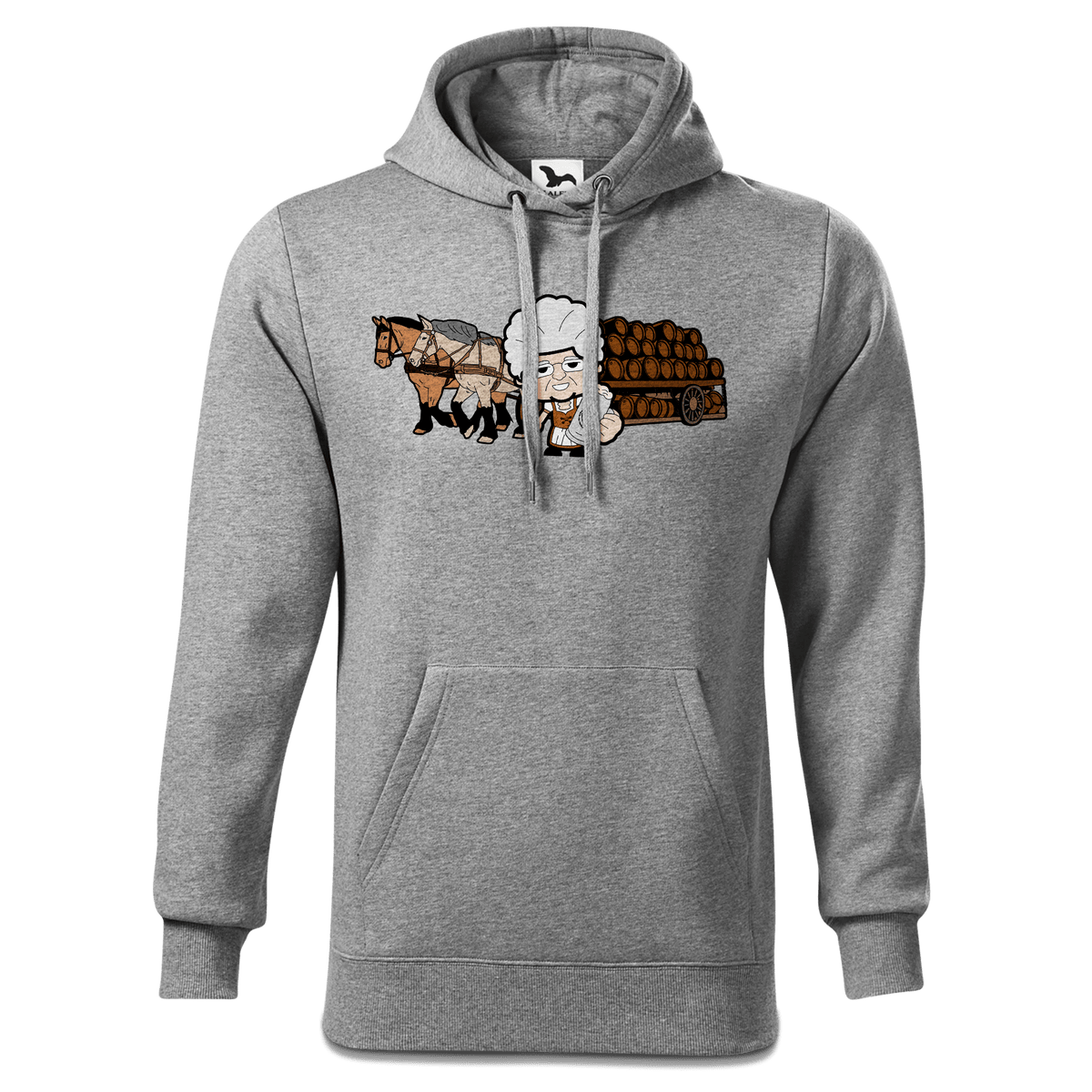 Die Oid Sinzerin Pferdegespann Sweatshirt Hoody Herren Grau Meliert Pulvermuehle Front