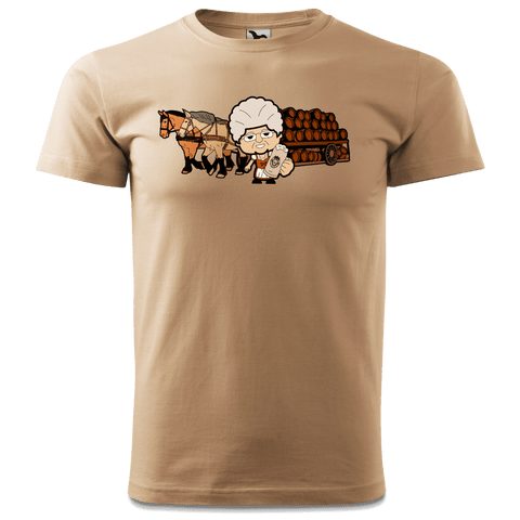 Die Oid Sinzerin Pferdegespann T Shirt Herren Sand Hofmuehle Front