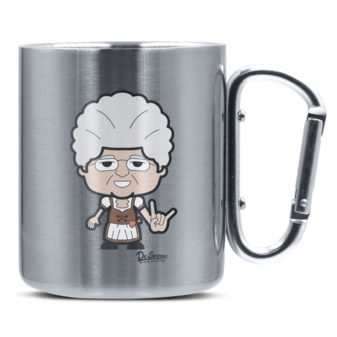 Die Oid Sinzerin Rocking Fingers Edelstahl Kaffeetasse silberer Karabiner 320ml Grosser Traithen Front