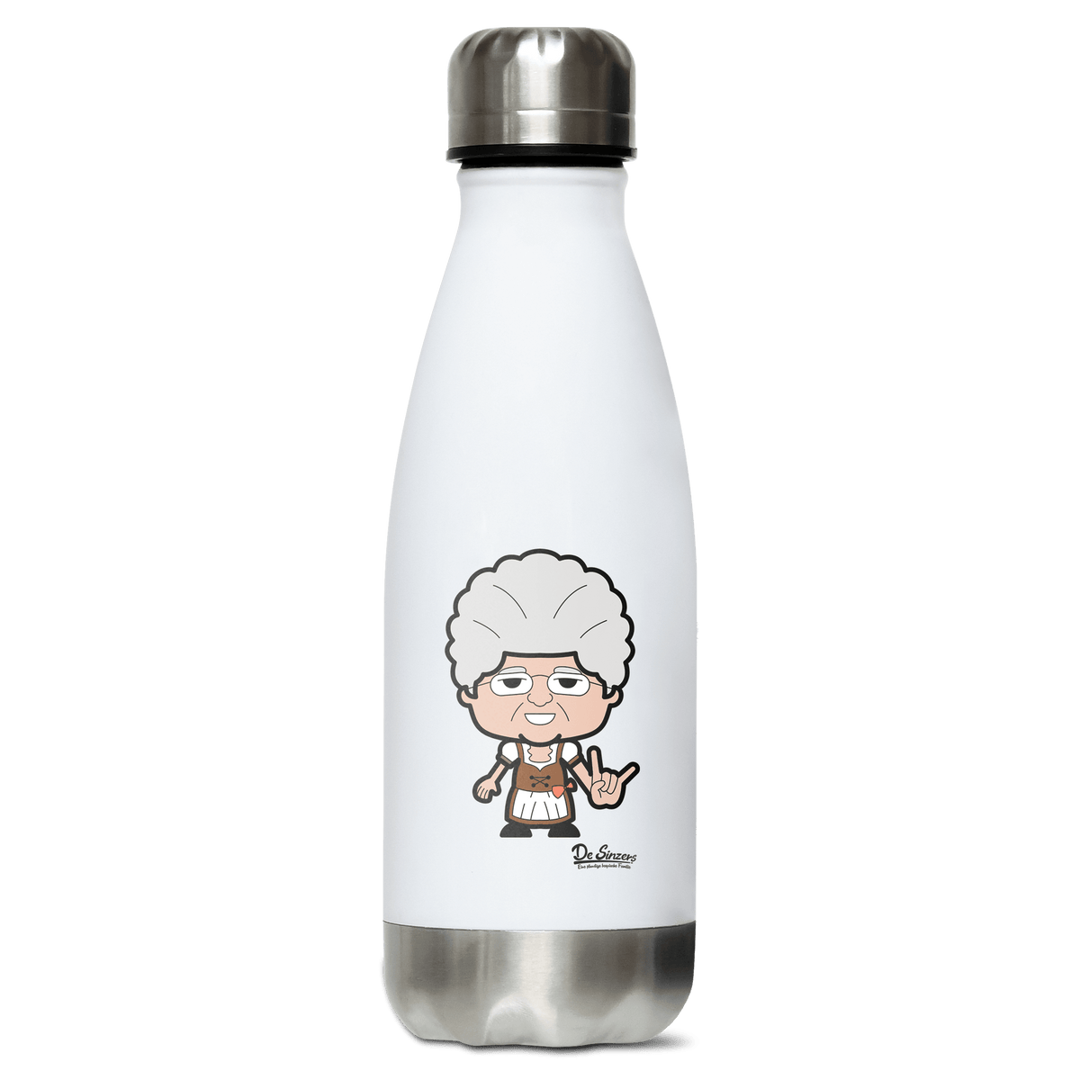 Die Oid Sinzerin Rocking Fingers Edelstahl Thermoflasche 350ml Weiss Silber Kreuzspitze Front