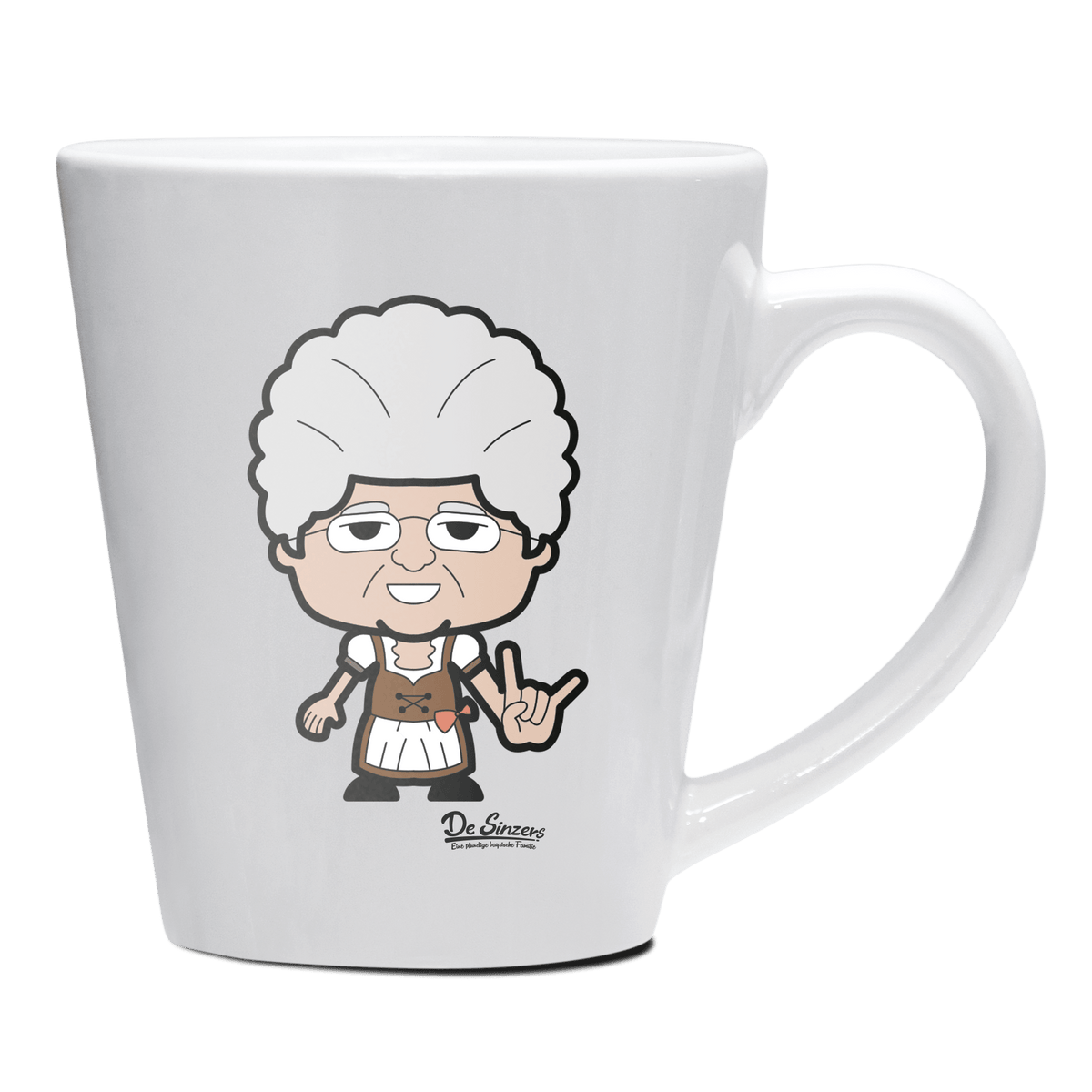 Die Oid Sinzerin Rocking Fingers Keramik Kaffeetasse 200ml Weiss Herzogstand Front