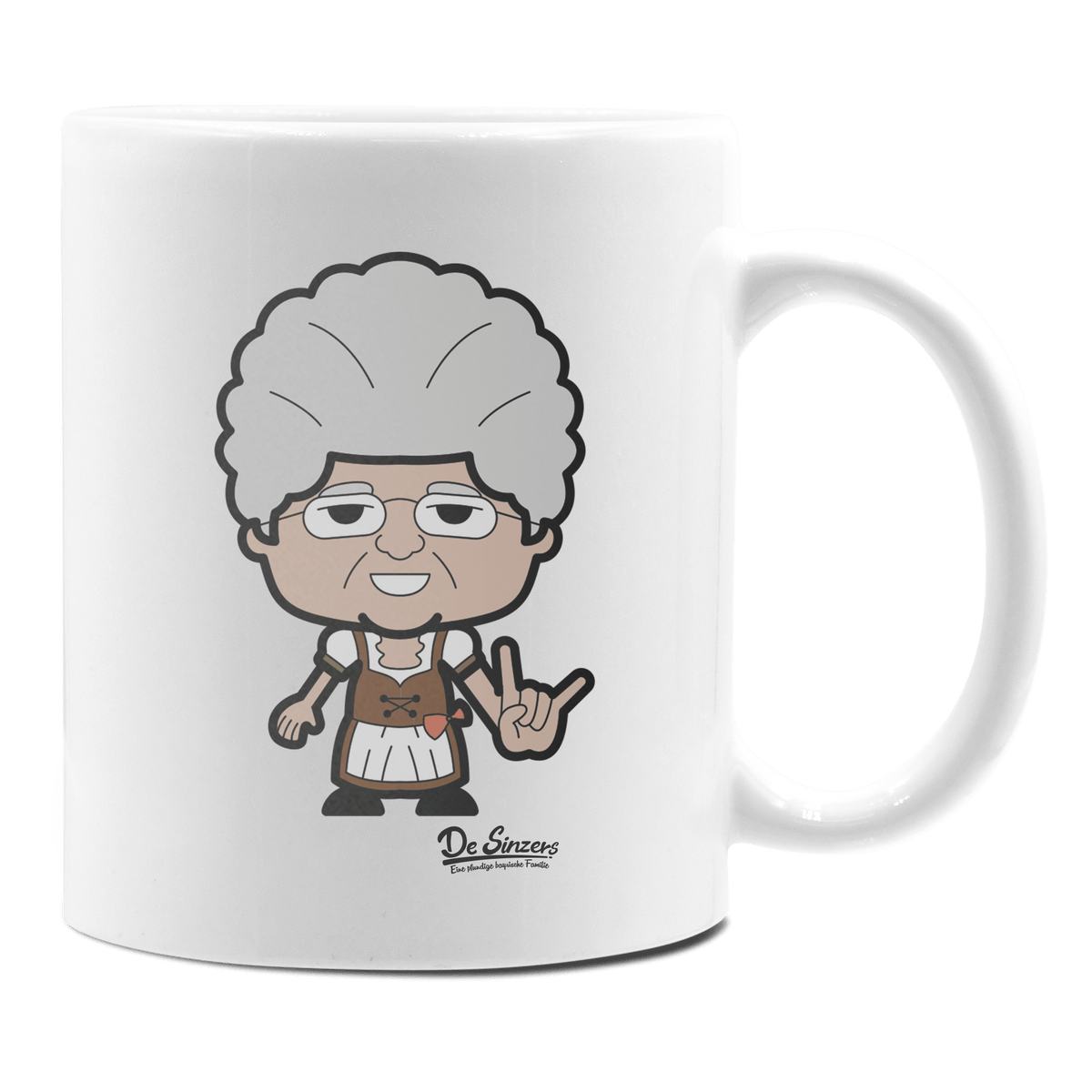 Die Oid Sinzerin Rocking Fingers Keramik Kaffeetasse 330ml Weiss Rampoldplatte Front