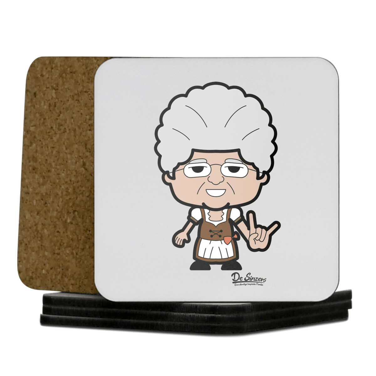 Die Oid Sinzerin Rocking Fingers Korkuntersetzer 5er Set 95 x 95 mm Weiss Karkopf Front