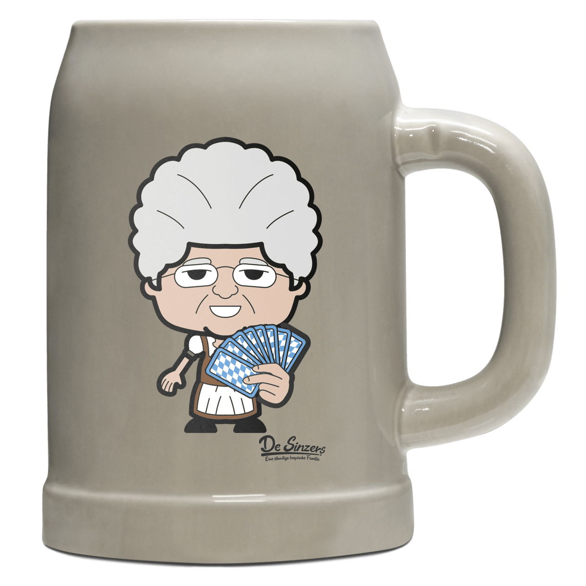 Die Oid Sinzerin Schafkopfen Bierkrug 500ml Grau Watzmann Front