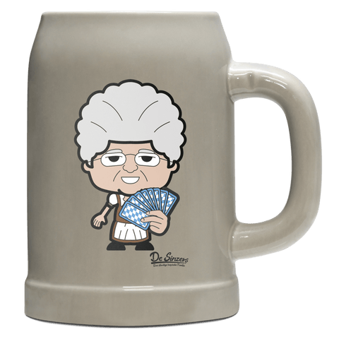 Die Oid Sinzerin Schafkopfen Bierkrug 500ml Grau Watzmann Front