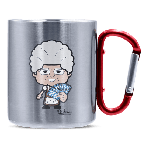 Die Oid Sinzerin Schafkopfen Edelstahl Kaffeetasse roter Karabiner 320ml Kitzstein Front