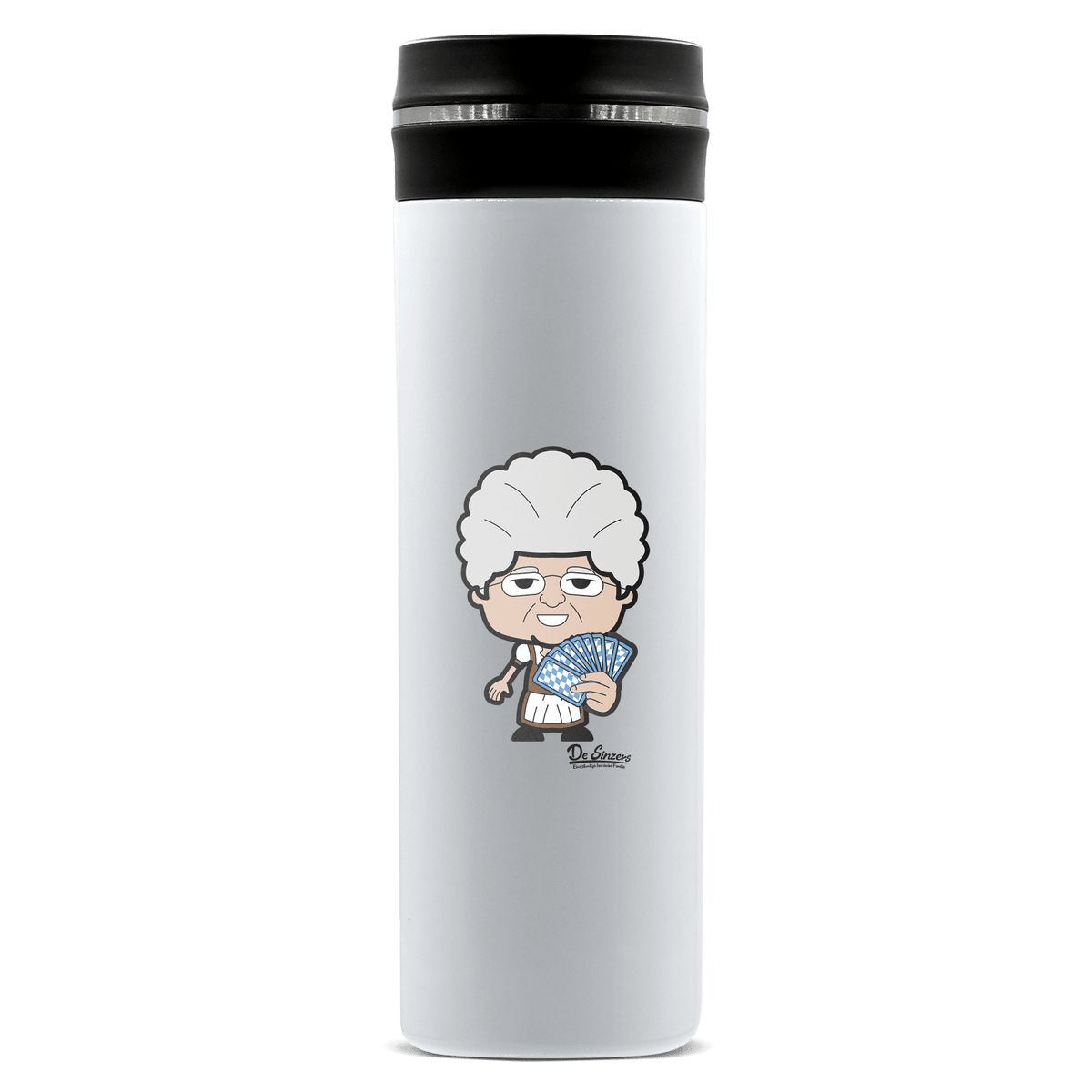 Die Oid Sinzerin Schafkopfen Edelstahl Thermoflasche 450ml Weiss Geigelstein Front