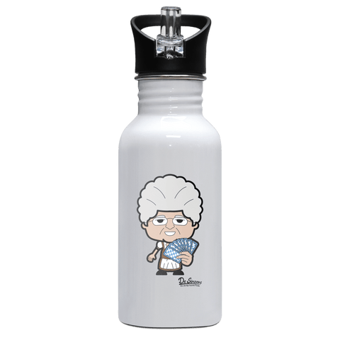 Die Oid Sinzerin Schafkopfen Edelstahl Trinkflasche mit klappbarem Mundstueck 500ml Weiss Rotwand Front