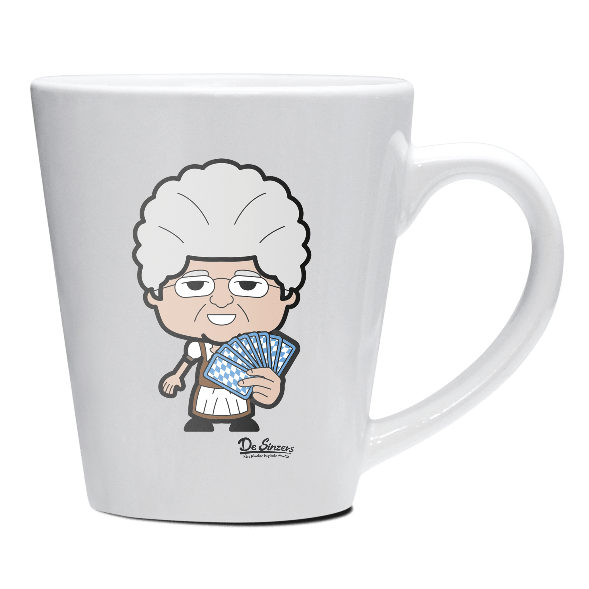 Die Oid Sinzerin Schafkopfen Keramik Kaffeetasse 200ml Weiss Herzogstand Front