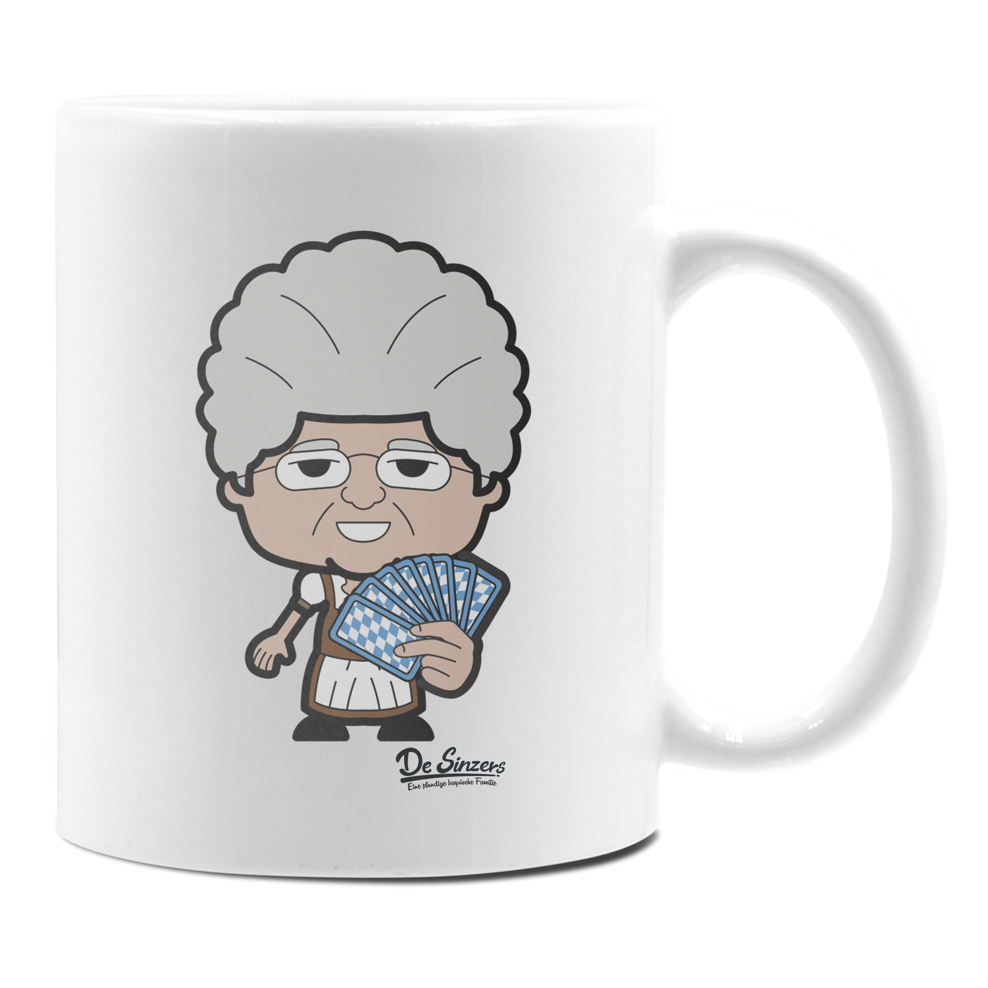 Die Oid Sinzerin Schafkopfen Keramik Kaffeetasse 330ml Weiss Rampoldplatte Front