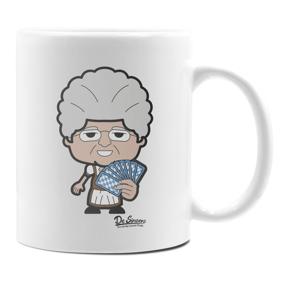 Die Oid Sinzerin Schafkopfen Keramik Kaffeetasse 330ml Weiss Rampoldplatte Front