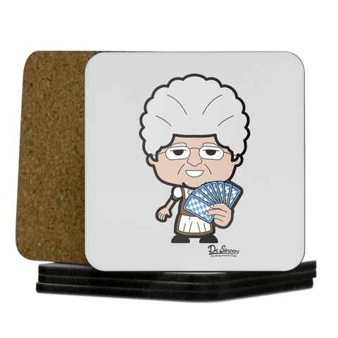 Die Oid Sinzerin Schafkopfen Korkuntersetzer 5er Set 95 x 95 mm Weiss Karkopf Front