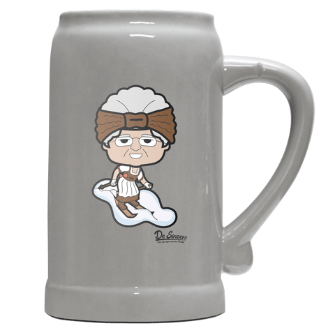Die Oid Sinzerin Skifahrer Bierkrug 1000ml Grau Zugspitze Front