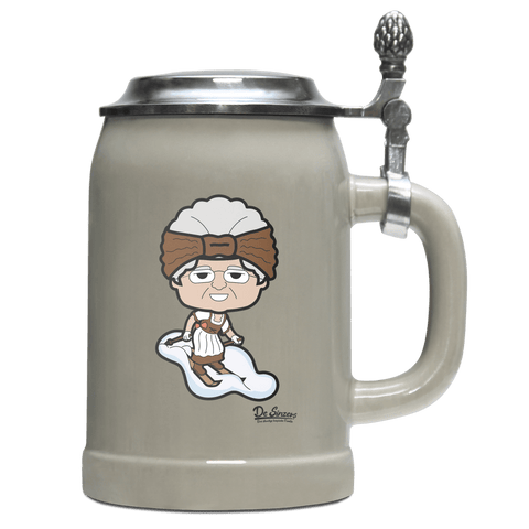 Die Oid Sinzerin Skifahrer Bierkrug 500ml Grau mit Deckel Hocheck Front