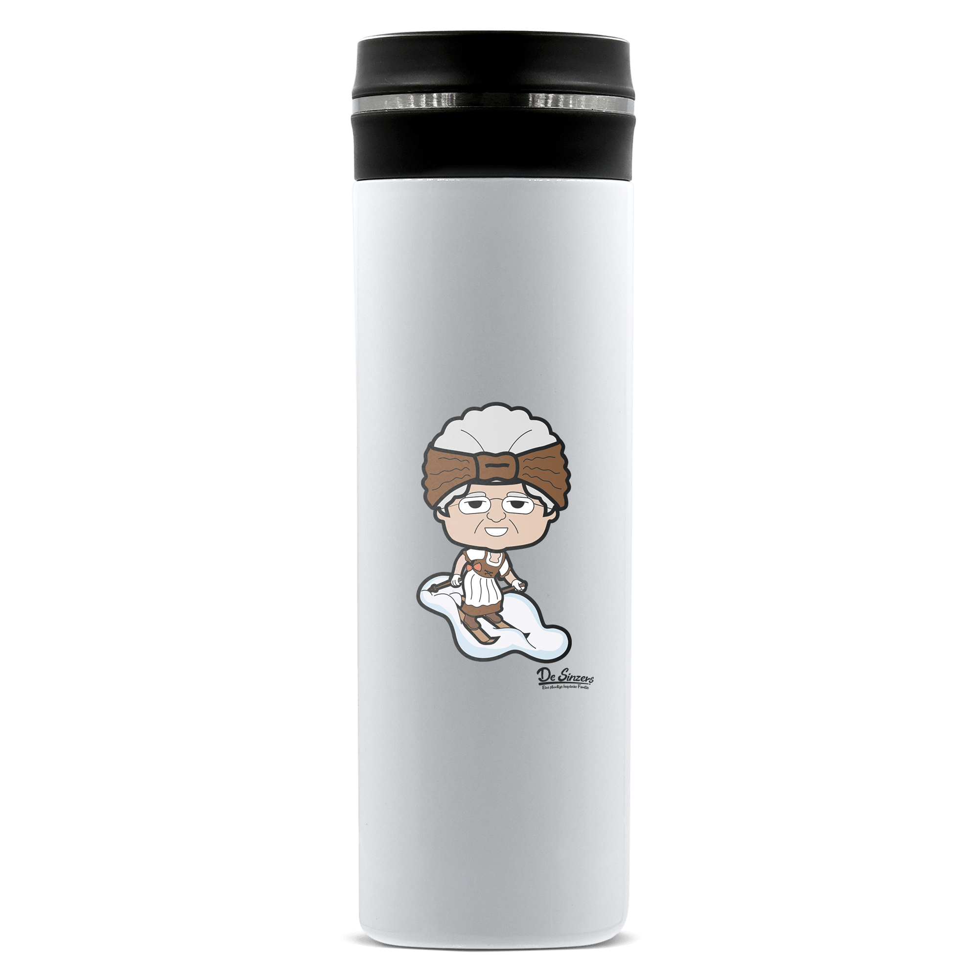 Die Oid Sinzerin Skifahrer Edelstahl Thermoflasche 450ml Weiss Geigelstein Front