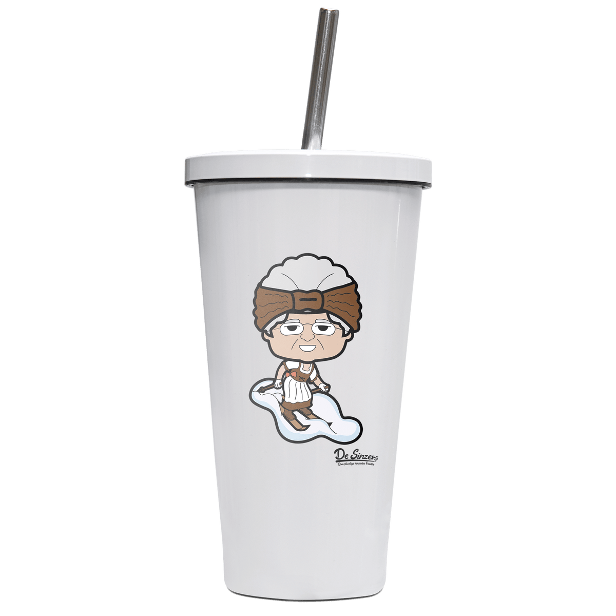 Die Oid Sinzerin Skifahrer Edelstahl Trinkbecher mit Strohhalm 480ml Weiss Krottenkopf Front