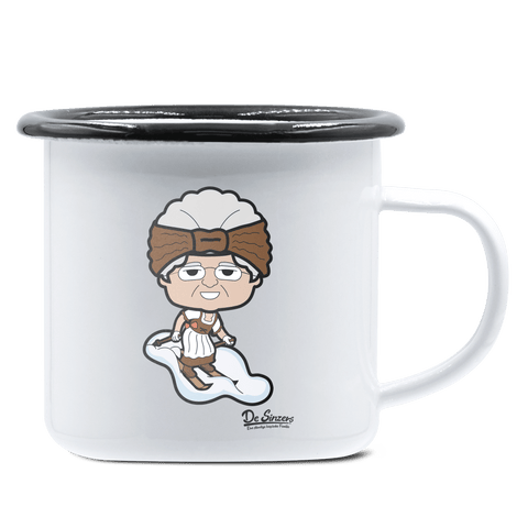 Die Oid Sinzerin Skifahrer Emaille Tasse 375ml Weiss Schwarz Hochries Front