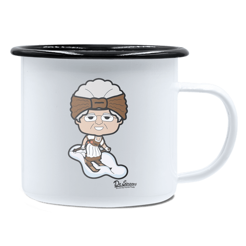 Die Oid Sinzerin Skifahrer Emaille Tasse 450ml Weiss Schwarz Spitzstein Front