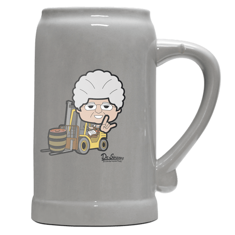 Die Oid Sinzerin Staplerfahrer Bierkrug 1000ml Grau Zugspitze Front