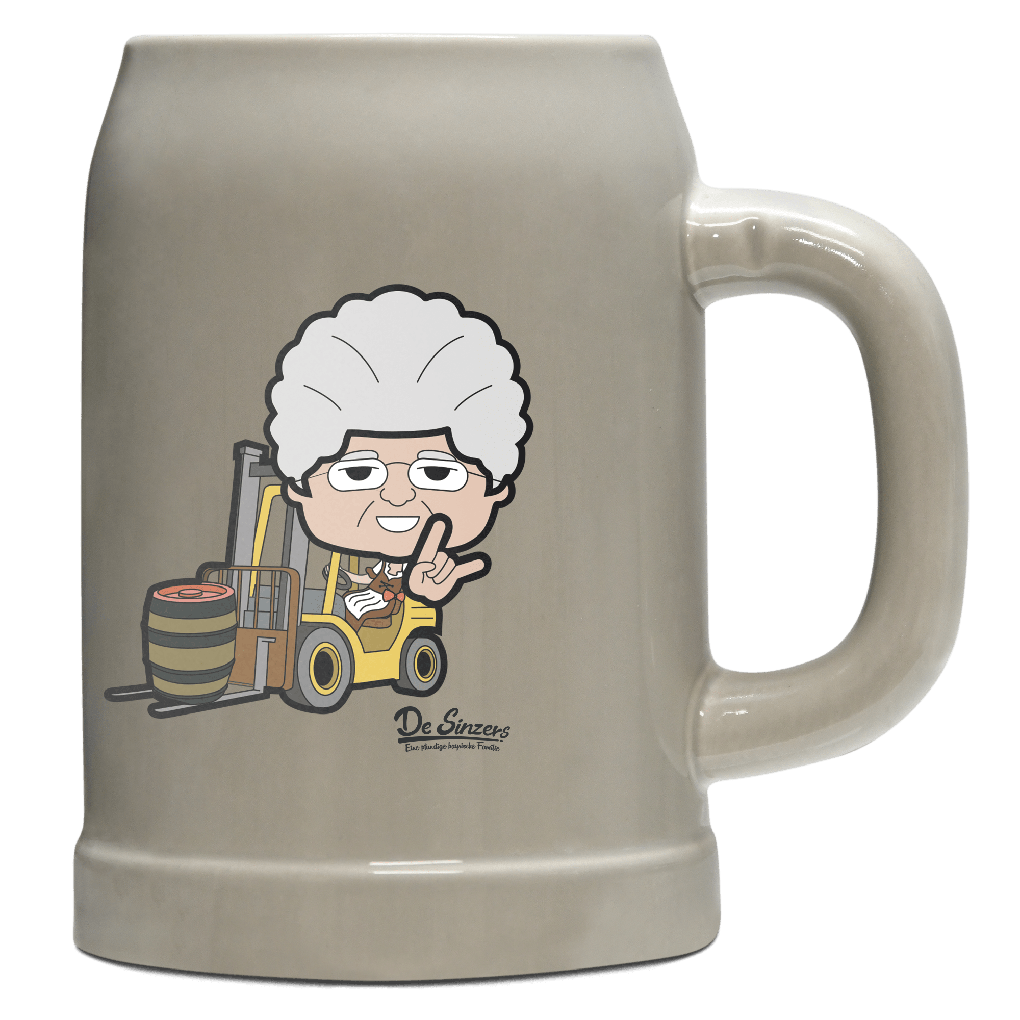 Die Oid Sinzerin Staplerfahrer Bierkrug 500ml Grau Watzmann Front
