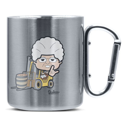 Die Oid Sinzerin Staplerfahrer Edelstahl Kaffeetasse silberer Karabiner 320ml Grosser Traithen Front