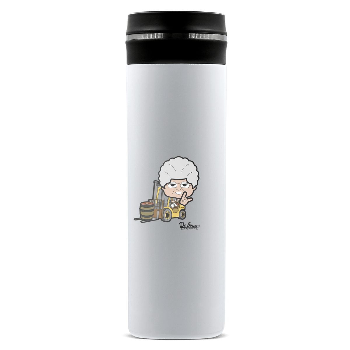 Die Oid Sinzerin Staplerfahrer Edelstahl Thermoflasche 450ml Weiss Geigelstein Front