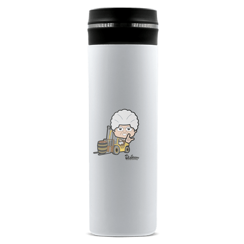 Die Oid Sinzerin Staplerfahrer Edelstahl Thermoflasche 450ml Weiss Geigelstein Front