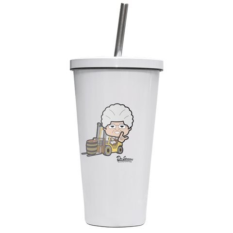 Die Oid Sinzerin Staplerfahrer Edelstahl Trinkbecher mit Strohhalm 480ml Weiss Krottenkopf Front