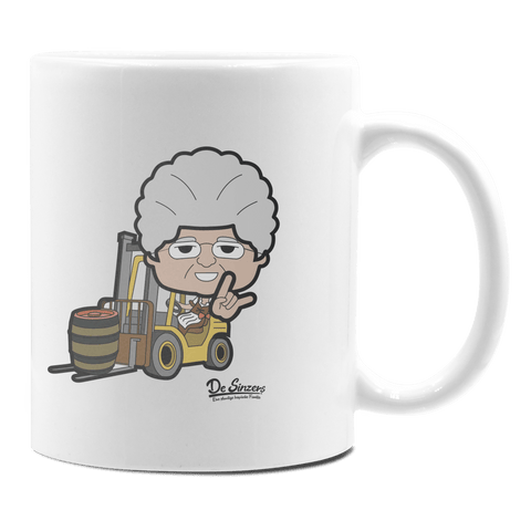 Die Oid Sinzerin Staplerfahrer Keramik Kaffeetasse 330ml Weiss Rampoldplatte Front