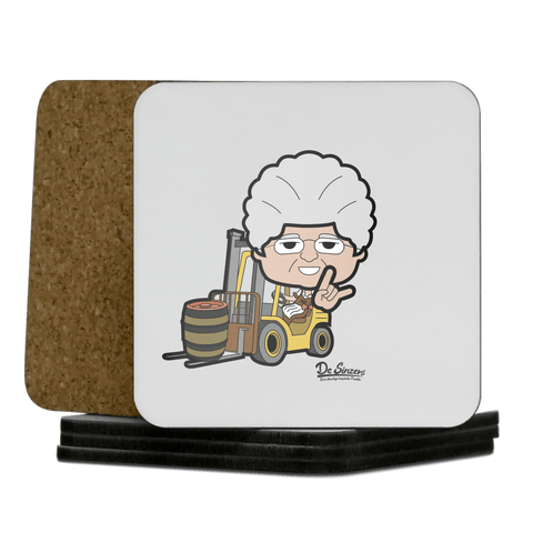 Die Oid Sinzerin Staplerfahrer Korkuntersetzer 5er Set 95 x 95 mm Weiss Karkopf Front