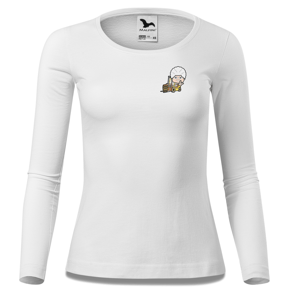 Die Oid Sinzerin Staplerfahrer Longsleeve Fitted Damen Weiss Kronstauden Front