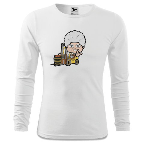 Die Oid Sinzerin Staplerfahrer Longsleeve Fitted Herren Weiss Hoehensteig Front