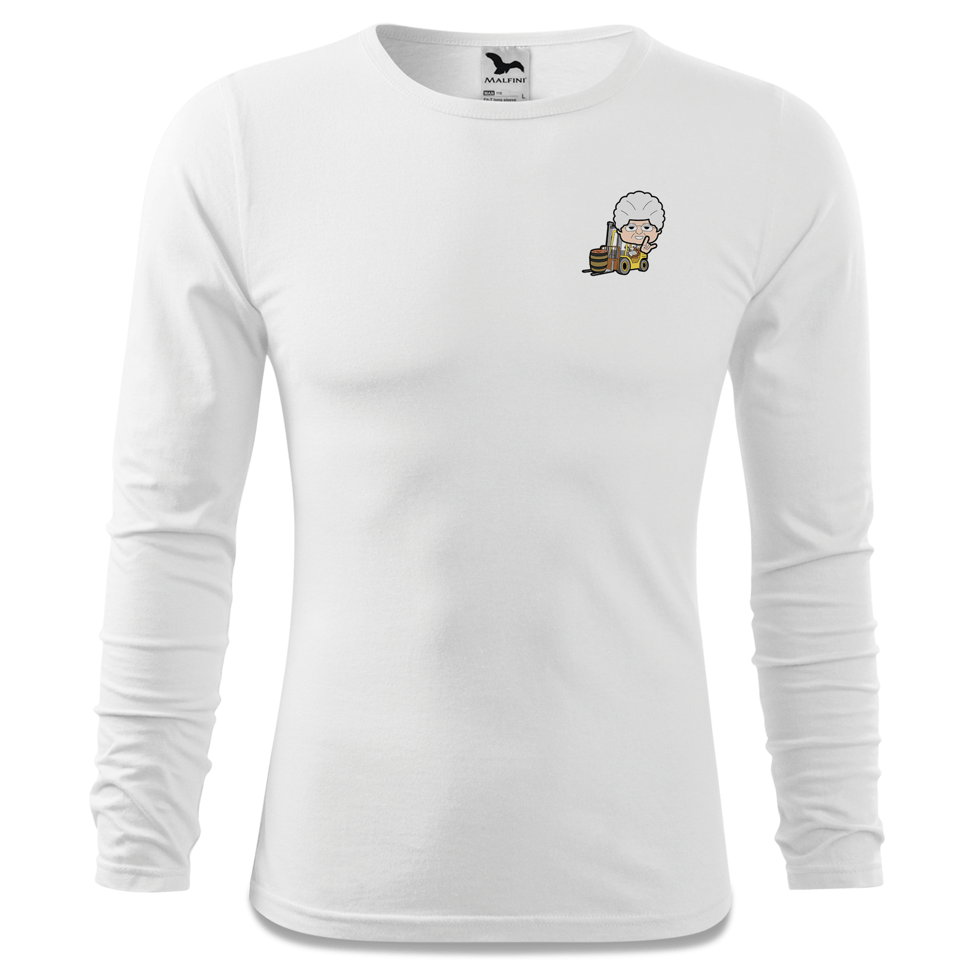 Die Oid Sinzerin Staplerfahrer Longsleeve Fitted Herren Weiss Kohlhaufmuehle Front