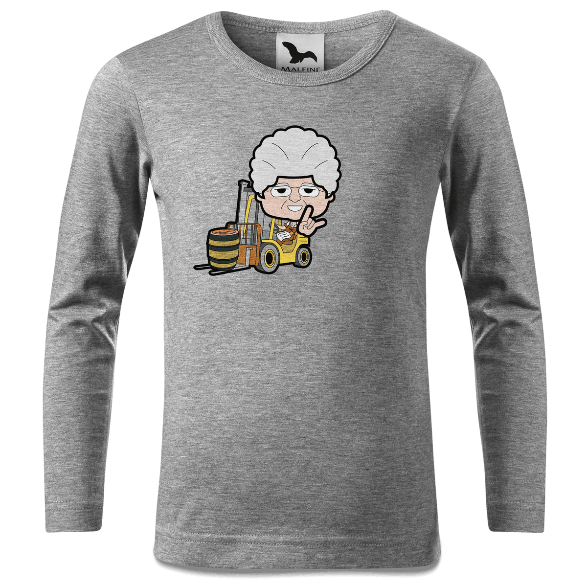 Die Oid Sinzerin Staplerfahrer Longsleeve Kinder Grau Meliert Waldering Front