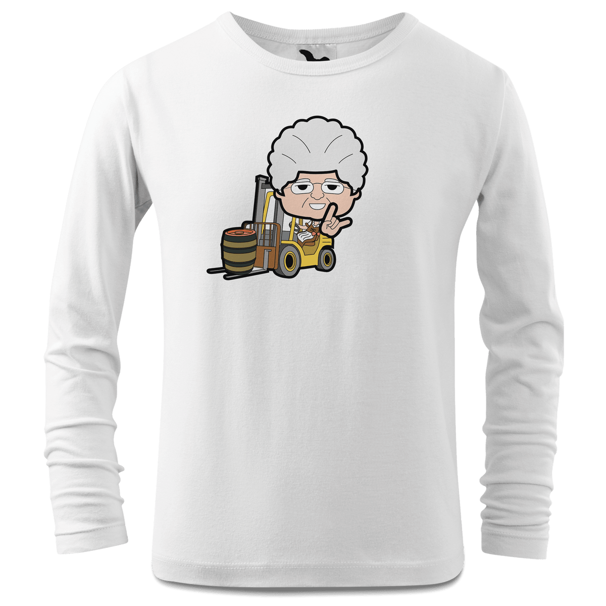 Die Oid Sinzerin Staplerfahrer Longsleeve Kinder Weiss Westerndorf Front