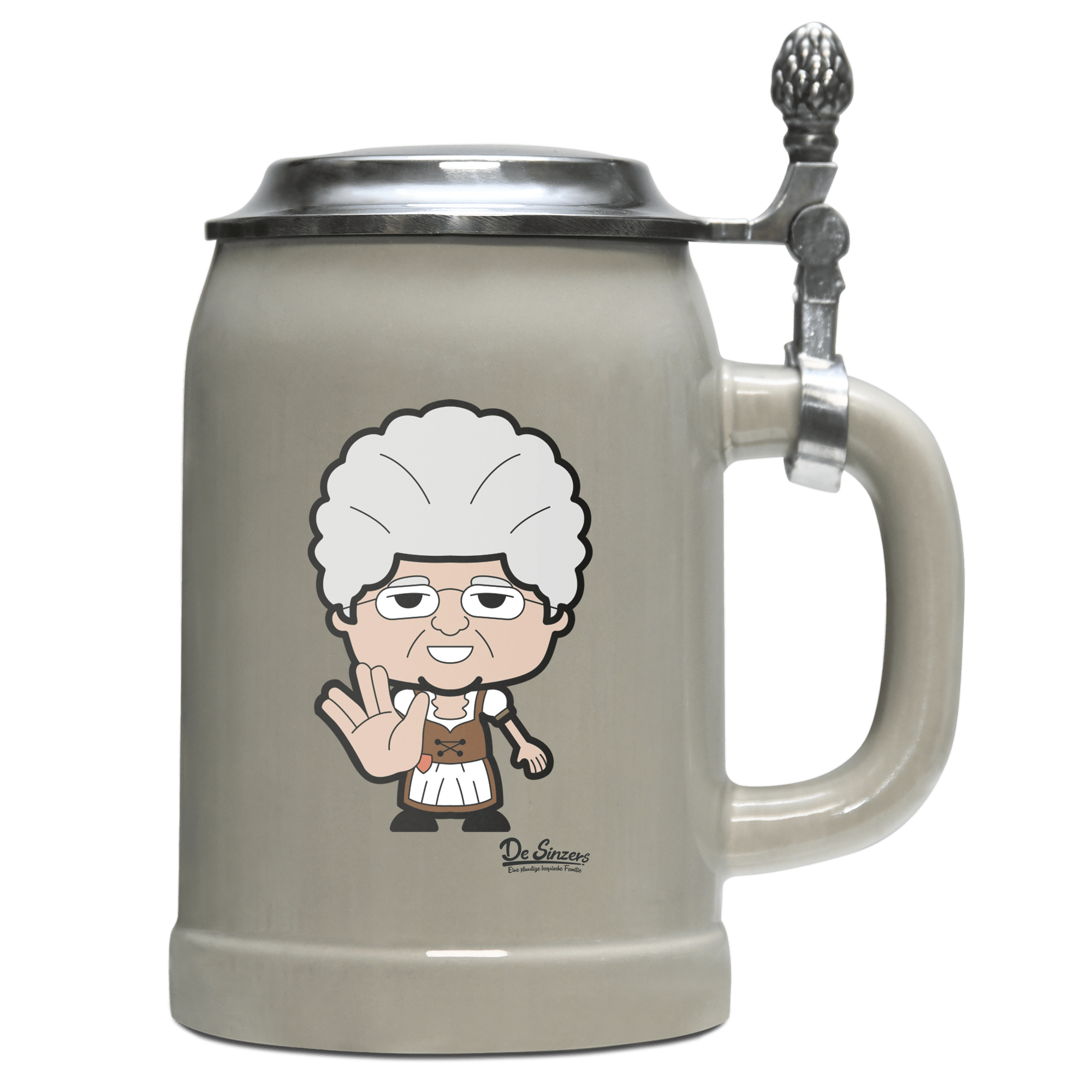 Die Oid Sinzerin Star Trek Fingers Bierkrug 500ml Grau mit Deckel Hocheck Front