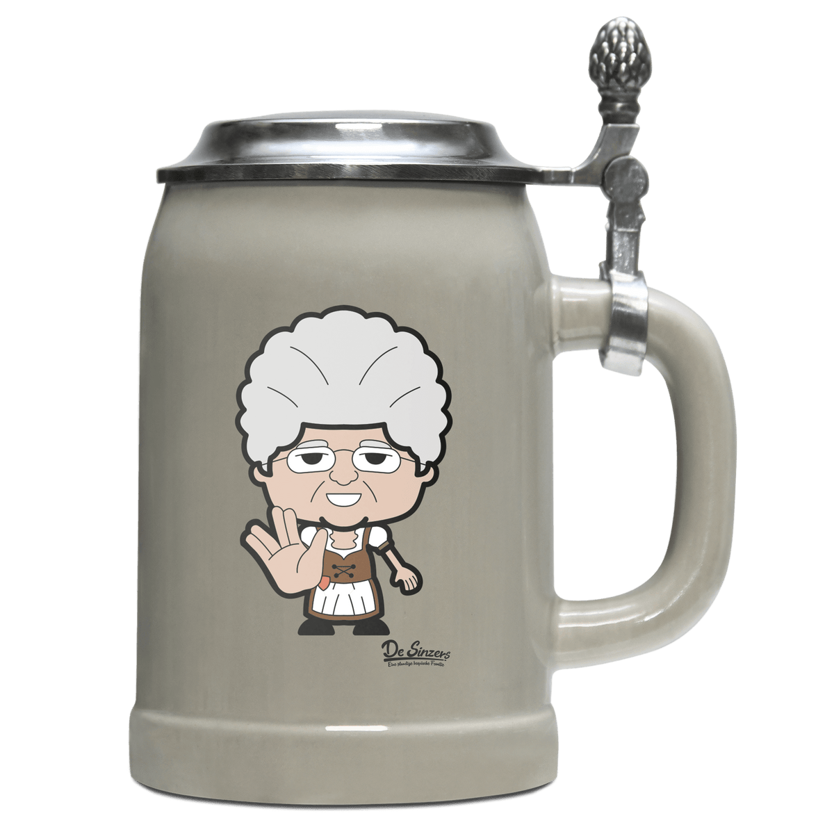 Die Oid Sinzerin Star Trek Fingers Bierkrug 500ml Grau mit Deckel Hocheck Front
