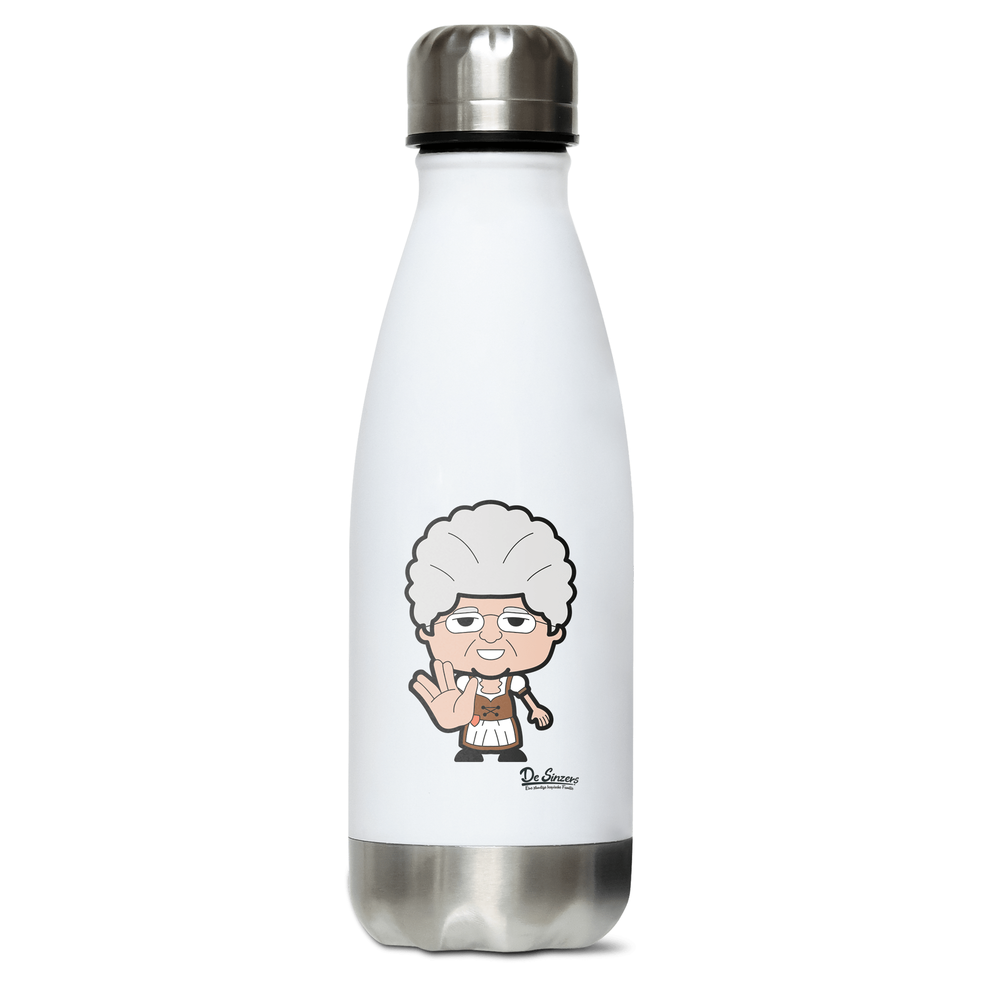 Die Oid Sinzerin Star Trek Fingers Edelstahl Thermoflasche 350ml Weiss Silber Kreuzspitze Front