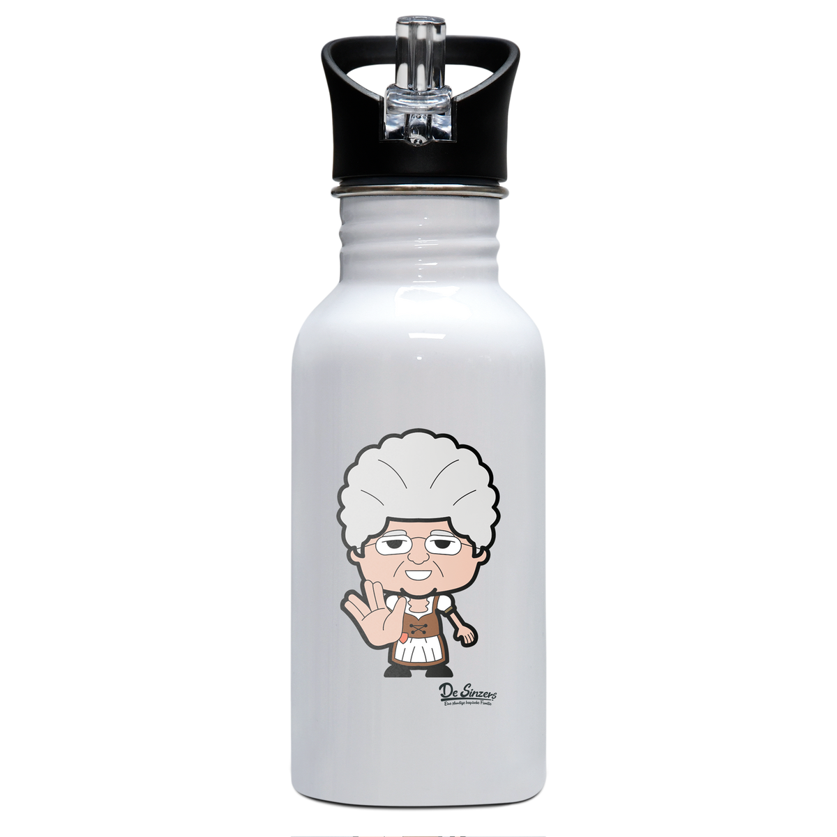 Die Oid Sinzerin Star Trek Fingers Edelstahl Trinkflasche mit klappbarem Mundstueck 500ml Weiss Rotwand Front