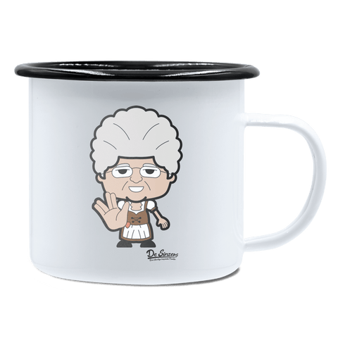 Die Oid Sinzerin Star Trek Fingers Emaille Tasse 450ml Weiss Schwarz Spitzstein Front