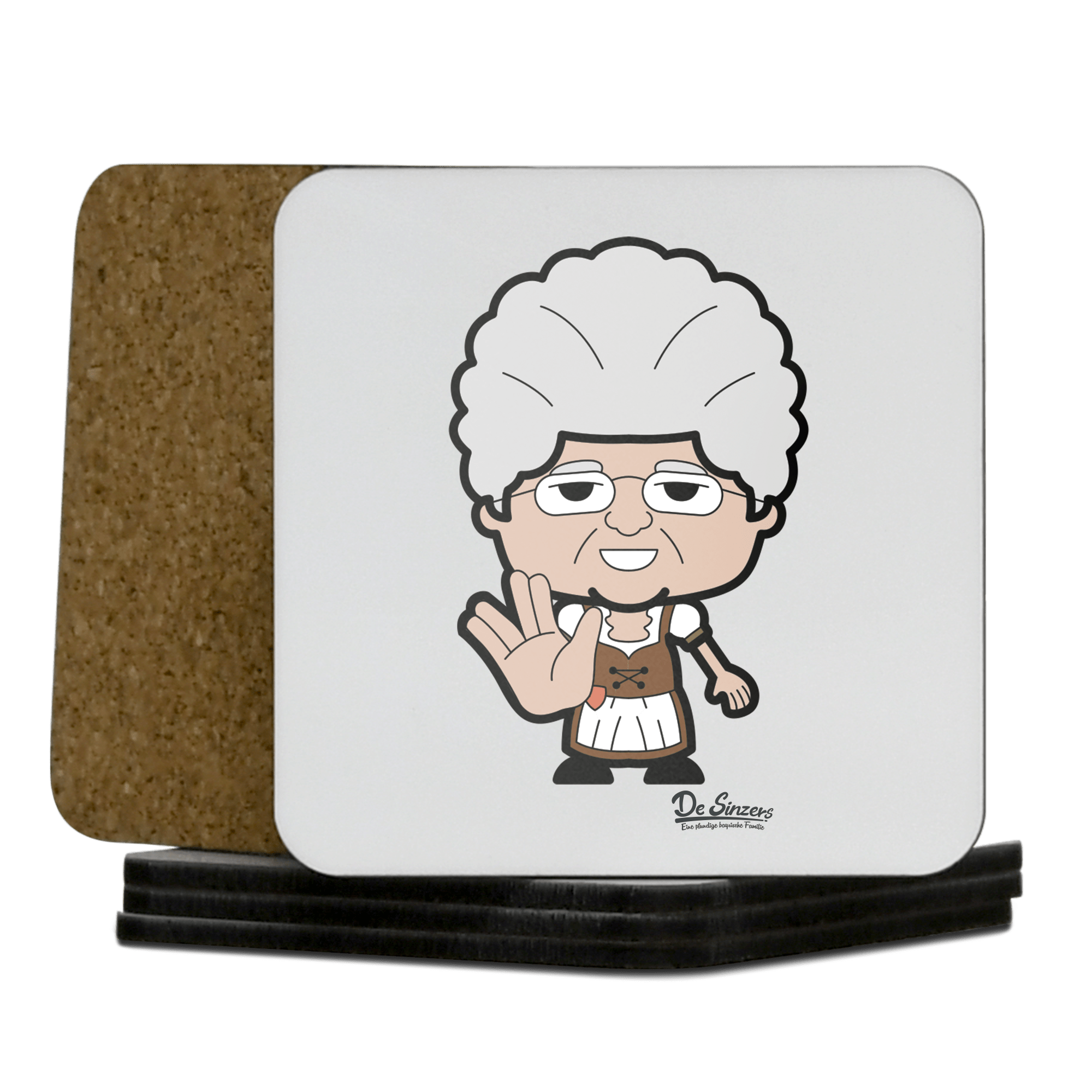 Die Oid Sinzerin Star Trek Fingers Korkuntersetzer 5er Set 95 x 95 mm Weiss Karkopf Front