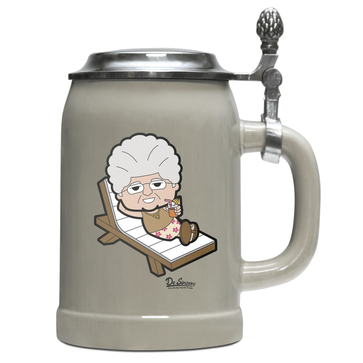 Die Oid Sinzerin Summer Edition Bierkrug 500ml Grau mit Deckel Hocheck Front