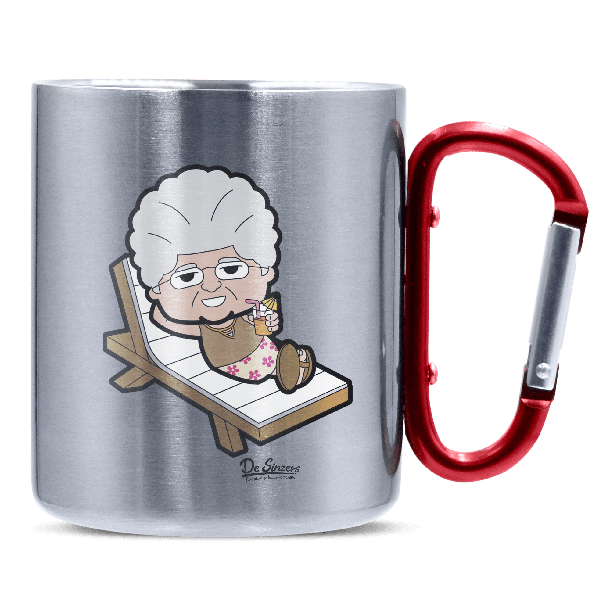 Die Oid Sinzerin Summer Edition Edelstahl Kaffeetasse roter Karabiner 320ml Kitzstein Front