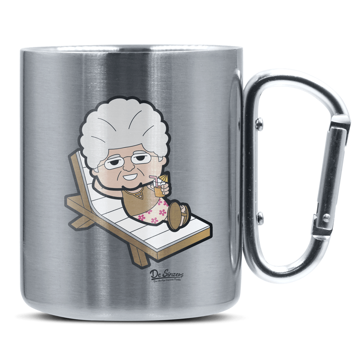 Die Oid Sinzerin Summer Edition Edelstahl Kaffeetasse silberer Karabiner 320ml Grosser Traithen Front